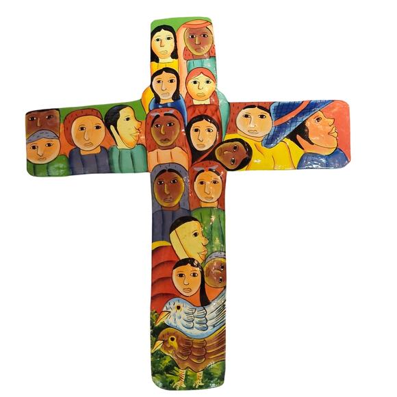 Vtg Handmade/painted Metal Christian People of the World Wall Hanging Folk art - Picture 1 of 7